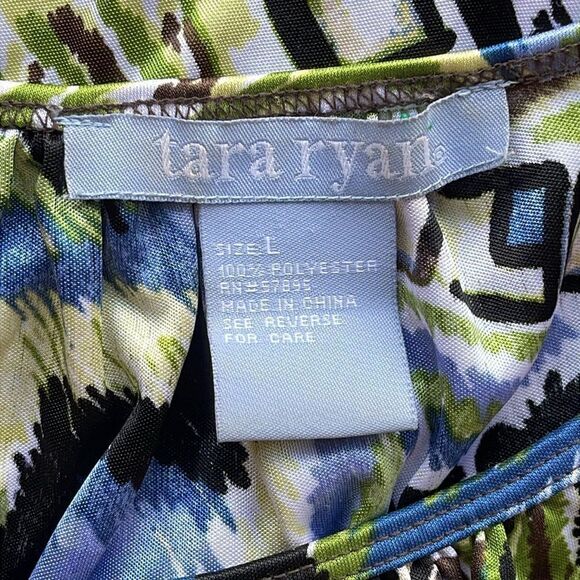 TARA RYAN SMOCK Large Green Black Blue Print Elastic belt style waist - Picture 5 of 7